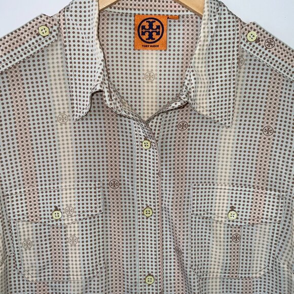 Tory Burch Long Sleeve Dot Blouse Size 10 - Picture 2 of 4